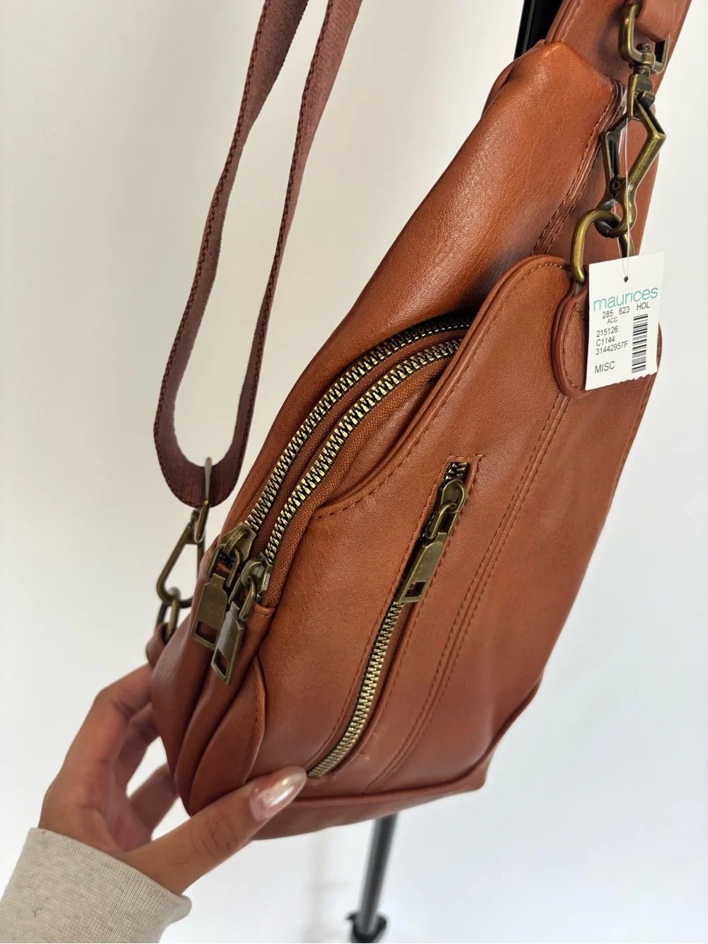 Women's Tan Leatherette Crossbody Sling Bag